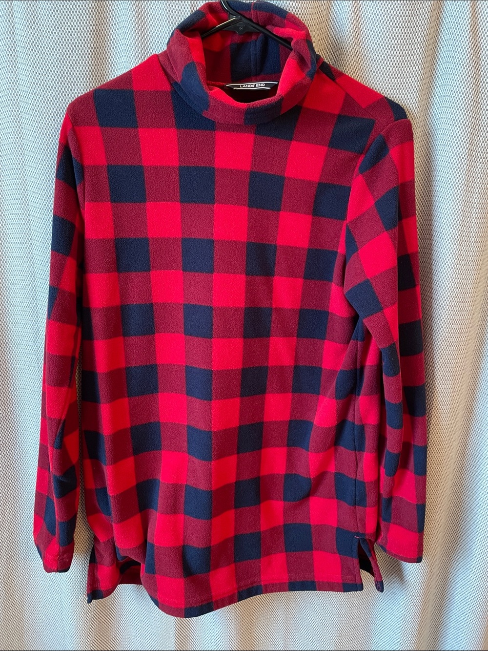 Lands' End Women’s Red and Navy Plaid Fleece Tunic Top
